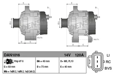 DENSO DAN1016 Alternator 12v (120a) Focus Iı 04>11 C Max 03>11 1,8tdcı / 2,0 16v Volvo C30 S40 V50 Iı 1,8 / 2,0 16 