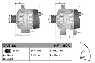 DENSO DAN1123 Alternator 12v 150a Doblo 1,6d Multıjet Gıulıetta 1,6 / 2,0 1202453 1203273 51808561 51943777 52003623 95511969 95519889 95520425 1202273 4801835AB