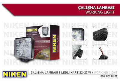 NIKEN 052 001 01 01 Calısma Lambası 9 Ledlı Kare 27-22w 12v 24v 