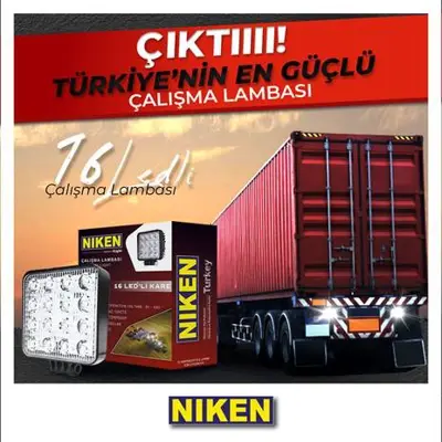 NIKEN 052 001 02 01 Calısma Lambası 16 Ledlı Kare 12v 24v 