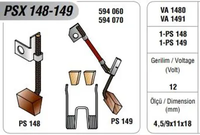 MEGA PSX 148-149 Marş Kömürü Opel-12v-Renault-Peugeot PSX 148-149