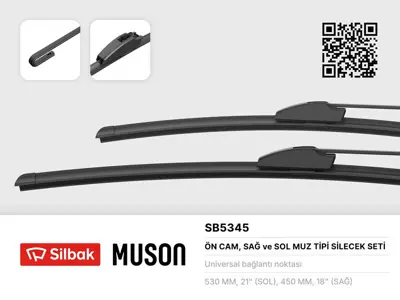 SİLBAK SB5345 Sılecek Supurgesı 530 / 450mm (Muz Tıp) Clıo Iı 98 06 Clıo Symbol 99 08 Mıcra 03 Terıos Iı 06 Avensı 