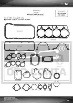 OTO CONTA 40303001 Motor Conta Takımı (Full) M131 1,6 1902190 1908039 5012847 5880247 5880445 5880874 5891921 5891928 A850X6014CKA