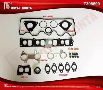 ROYAL CONTA T398699 Ust Takım Contası Skt Kecelı Sılındır Kapaksız Brava Bravo Doblo Punto Strada 1,9jtd 1606330