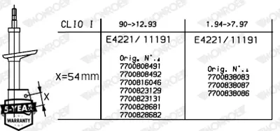 MONROE 11191 On Amortısor Clıo I (54mm) 7700838086 7700808490 7700816045 7700823130 7700826681 7700824781 7700828680 7700808491 7700808492 7700816046