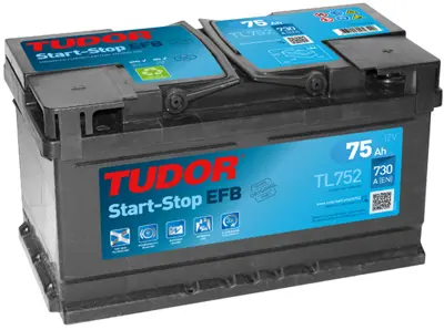 TUDOR TL752 Aku 12v 75 Ah 730a Start Stop Efb Lb4 (315×175×175) Alçak (Sulu) 