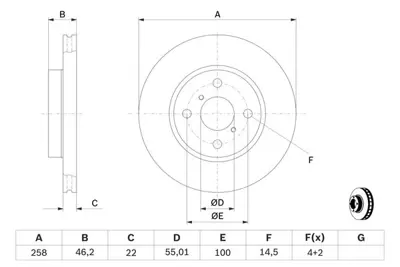 BOSCH 0986479363 Fren Diski Ön Yarıs 05>11 / Charade 11> Fransız Havalı 258mm 435120D260 435120D060 435120D060000 435120D140 435120D150 435120D120 87139YZZ16 9008091045 9008091058 9091503001