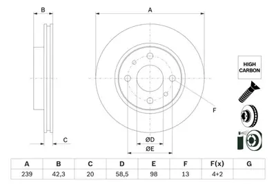 BOSCH 0986479E34 Fren Disk Lada Granta Ön 21100350107000 21100350107001 21100350107002 21103501070 21083501089 2110035010700 901080 2110350107001 2110350107002 2110350107000