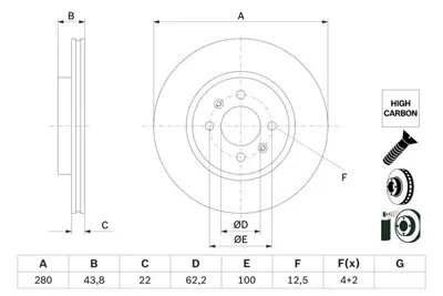 BOSCH 0986479E98 Fren Disk Kıa Rıo Ön 2018- 517121W050 51712H8500 51712C8500 517121W000 51712H8580 51712H8530