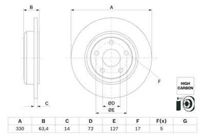 BOSCH 0986479F89 Fren Disk Jeep Grand Chrokee Arka 2011- 52124763AD 2AMV4763AC 52124763AB 52124763AC K52124763AB K52124763AC K52124763AD