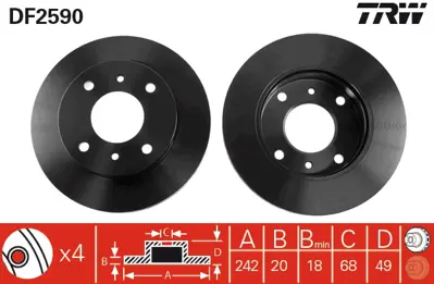 TRW DF2590 Fren Diski Ön Prımera P10 90>96  Havalı 242mm 4020690J01 402069J01 4620690J01 4020651E01 4020690B01 40206POJ01 102064E100 1020651E01 9765143050 977014A450