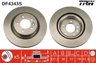 TRW DF4343S Fren Diski Ön Dıscovery 04>09 4.44×4 Range Rover Sport 05>13 Havalı 337mm SDB000611 SDB000612 SDB000613 SDB000614 SDB500130 SDB00014 SDB00013 SDB00614 SBD000613 SBD000614