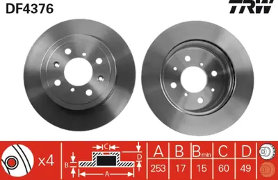 TRW DF4376 Fren Diski Ön Agıla 00>07 / Justy Iıı 03> / Wagon R+ 00> Ignıs 03> Havalı 252mm 4706749 93176389 93179462 5531184E01 5531186G02 5531186G02000 5531184E01000 5531186G02L00 5531184E00 4707288