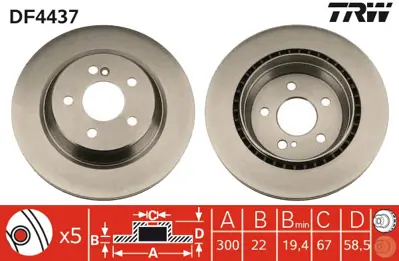 TRW DF4437 Fren Diski Arka Mercedes W220 98>05 Havalı 300mm A2204230212 2204230212 2104230812 2104210812 D1662 A220423021264 220423021264 1244230812 124423081264 2104230712