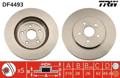 TRW DF4493 Fren Disk Toyota Harrier Ön 4351248100 4351248081 4351248090 435120E010 43512E15 4351248080 435120E020 435120E021 4351200000000000 DF4493