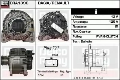 WUTSE 1101.0456.20638 Alternator 12v Megane Iıı Fluence Iv 1.5 Dcı 120a 231000027r  Dra1396 