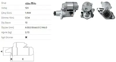 UNIPOINT STR 8010 Marş Motoru 12v 1.4kw 13t Toyota Corona Camry 