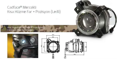 FARBA 13917E Cadface Mercekli Kısa Huzme Far + Pozısyon. 24v Ayar Motorlu. Ledli Askerı Araçlar İçin 