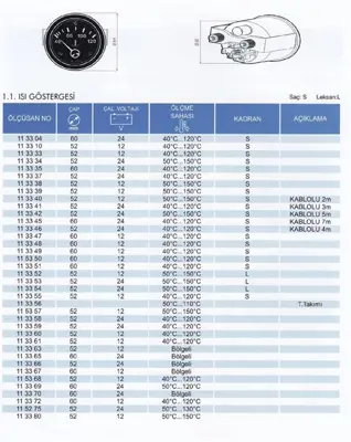 VDO-BR 113348 Hararet Saatı 60mm 3 Mt. 