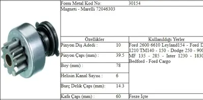 ITHAL FORM-30154 Marş Dişlisi Mako Tip Ford Cargo Mf Dodge 10 Dıs 72046303