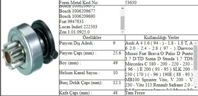 ITHAL FORM-53630 53630 Marş Dişlisi Passat A4 Vıto 7701044943 5001825192 9442289 9442499 5835C6 5001854773 9200615 1514549 1513049 11513513