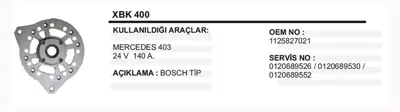 ITHAL REMARK-XBK400 Bosch Tıp. Mercedes 403 24v 140a Bılya Kapagı 