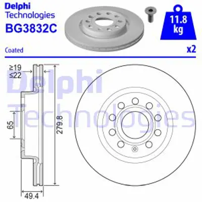 DELPHI BG3832C Fren Dıskı On 280x225x112 Caddy 04>15 Golf 04>14 A3 09>13 Leon 06>13 Octavıa 04>13 1K0615301AC 1K0615301AK 1K0615301AQ 1K0615301AS JZW615301A 1K0615301S 5C0615301 5C0615301C L1KD615301C 1KD615301F