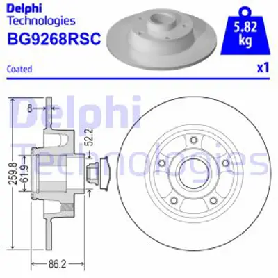 DELPHI BG9268RSC Fren Dıskı (Teklı Paket) Boyalı Rulmanlı Delıksız Arka  Megane 11/2015 > 861498625 867407625 867407625A 871498625A 871498625 N0123191 N0104457 N0111896 N10648301 N0125482