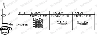 MONROE 11190 Amortısor On Cıvata Arası 52 Mm. Clıo 7700838084 7700808491 7700808492 7700816046 7700823129 7700823131 7700808490 7700423726 7700423729 7700423727