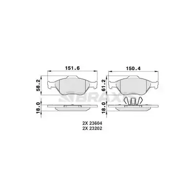 BRAXIS AA0008 On Fren Balatası Fıesta Iv / V 95>08 Fusıon 02>12 Ka 1.6 03>08 Mazda 121 Iıı 03> Abslı GM 1145299, GM 1206064, GM 1236880, GM 1355950, GM 1359884, GM 1521328, GM 4M5J2K021AA, GM 5S6Y2K021AA, GM DDY23328Z, GM DDY3328Z