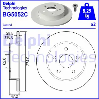 DELPHI BG5052C Fren Dıskı Aynası Arka Toyota Corolla 1,8 Hybrıt 2019-> 4243102320 T424310232 T044650247 T424310232000