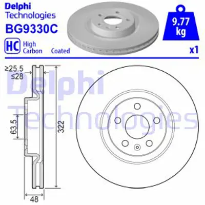 DELPHI BG9330C On Fren Aynası Volvo S90 Iı , 16>  V90 Iı 16> Dıs Cap  322 Mm 31423724 31471413 31665446 32217561 32233185 32254356 32300122 32254356SK1 31362685 92287405