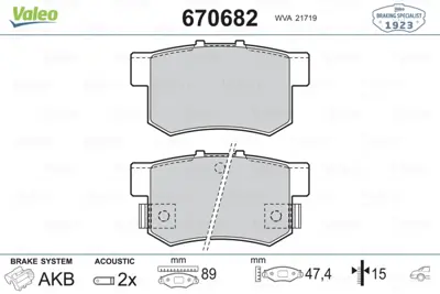 VALEO 670682 Arka Fren Balatası Honda Cıvıc 2001-> Crv 2001-2007 / Accord 1998-2008 / Frv 04-> 3502300