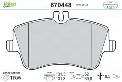 VALEO 670448 Fren Balatası On W202 93>00 W203 00>07 Cl203 02>08 C209 02>09 R171 04>11 A0034205920 A0034206020 A0034209520 A0054206220 34202520 34202620 34204520 34205920 34206020 34209520