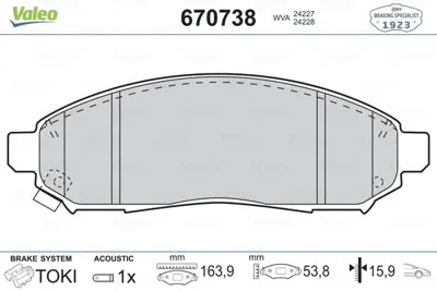 VALEO 670738 On Fren Balatası Nıssan Navara 04-10 Patfınder 05-11 (17 Jant) AY040NS156 DA060EB326 D1060JR70A 41060EA025 41060EB326 41060ZP025 41060ZP00B D1060ZP00A D1M60CY70B D1060EB70A