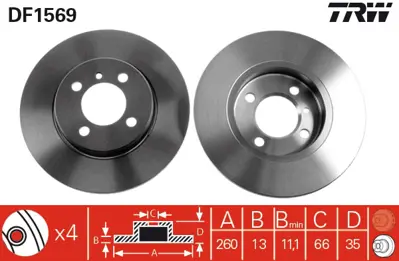 TRW DF1569 On Fren Dısk Bmw E30 316 316ı 318ı 82>97 34111154747 34116752434 6752434 1154747 34116752343 8306810 32658809 3265880 230122