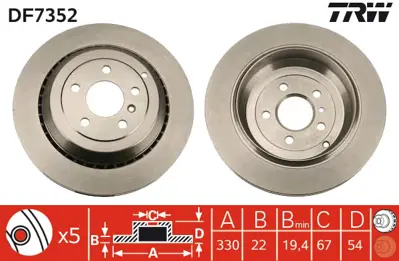 TRW DF7352 Fren Dıskı Arka 4-Matic X164 06>12 W251 07>14 W164 05>11 1644230612 1644231112 1644231312 A1644230612 A1644231112 A1644231312 1643231312S 1644231312S YH20398