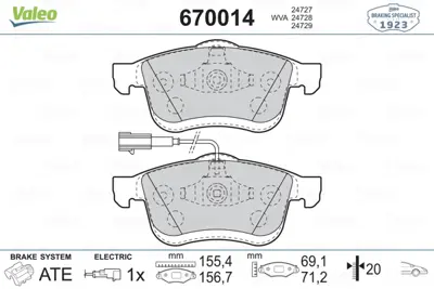 VALEO 670014 On Fren Balatası Fıat Doblo Iıı 500l 10> Opel Combo 12> Lancıa Delta Iıı 09>14 51928529 77365396 77364929 77365311 1605164 1605182 95515028 77365796 95511378 95518219