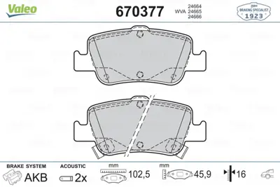 VALEO 670377 Fren Balatası Arka Toyota  Aurıs 1.4 D4d 1.6 07-> Corolla 1.4 D4d 1.6 07-12 446602280 446602300 446602290 446602291 4466YZZE3 446602190 446602182 446602181 446602180 446602170