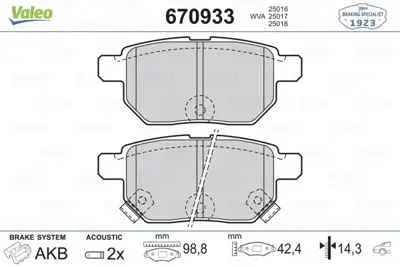 VALEO 670933 Arka Fren Balatası Toyota Corolla Aurıs 2007-> Yarıs 1.0 1.3 2005-> Verso 2009-> 446602280 446602300 446602290 446602291 4466YZZE3 446602190 446602182 446602181 446602180 446602170