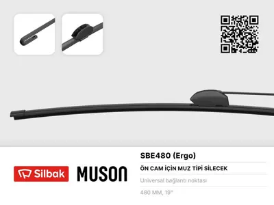 SİLBAK SBE480 Silecek Supurgesı Muz Tıpı 480mm Unıversal Kancalı 