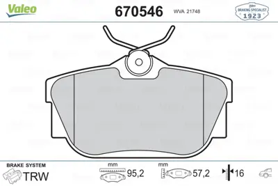 VALEO 670546 Arka Fren Balatası Trafıc Dcı 80 Dcı 101 2,0ı 01> Vıvaro 1,9dı 1,9dtı 2,0 16v 01 02 701698451C 7D0698451 7D0698451A 7D0698451C 7D0698451D 7D0698451E 7D0698451G 7D0698451J 701698451 7D0698451B