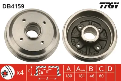 TRW DB4159 Arka Fren Kampanası P106 P206 P206+ (T3e) Saxo Ax Olcu: (180*30) Abssız 424744 95659622 424735 424744SK1 424744S 424735S 14709310 E1003325XA E1123325X 4454777