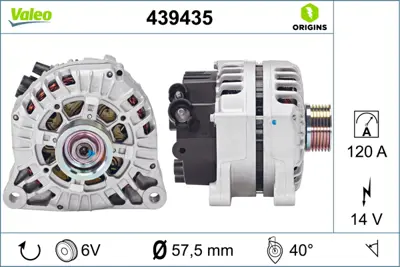 VALEO 439435 Alternator 12v 120a Berlıngo 1,4 / 1,6 / 2,0 C5 1,8 / 2,0 16v Jumpy 1,9 / 2,0 Xsara 1,4 / 1,6 / 1,8  9635772980 9623737980 9623727980 57054Z 57054Y 57052D 5705FY A3TB0891C A3TB0891B 71719944