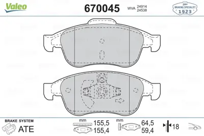 VALEO 670045 On Fren Balatası Fluence Megane Iıı Scenıc Iıı 1,5dcı / 1,6ı / 1,9dcı 09> 4106000Q1B 410605961R 410607115R 440603905R 8660000781 4106000Q1C 4106000Q1L 410600379R 410601306R 410603172R