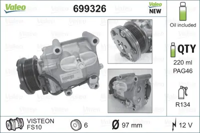 VALEO 699326 Klıma Kompresoru Focus 1,6 16v / 1,8tdcı 98>04 Connect 1,8tdcı 02>09 Eskı Model 1578406 YS4H19D629AC 1779107 4588121 1123560 1495637 1113006 1406108 4586645 1BYU19D629AA