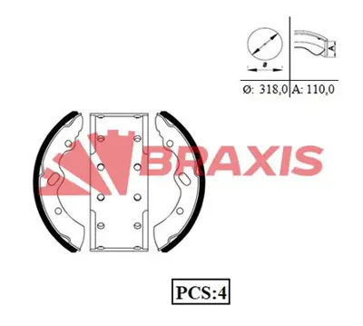 BRAXIS AC0073 Fren Pabuclu Balata On / Arka Mıtsubıshı Fuso Canter Fe659 Fe859 K6722