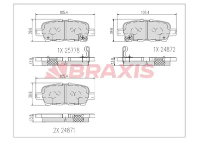 BRAXIS AB0617 Fren Balatası Arka Cube Juke 10 > Pulsar 14 > Q50 Q60 Q70 13 > Grand Vıtara Iı 03 > GM D40603WU0AC158