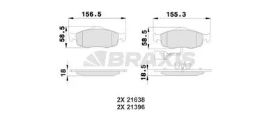 BRAXIS AB0116 On Fren Balatası Scorpıo 92>98 Mondeo 1.6 / 1.8 / 2.0 / 1.8td / 2.4 / 2.5td 93>00 Granada 92>94 Coug GM 1632792