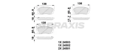 BRAXIS AB0223 On Fren Balatası Hyundaı Tucson 2015-> Ix35 10-> Sonata 2014-> I40 11-> Kona 1.6 T-Gdı 2016-> Kıa So GM 581012SA70